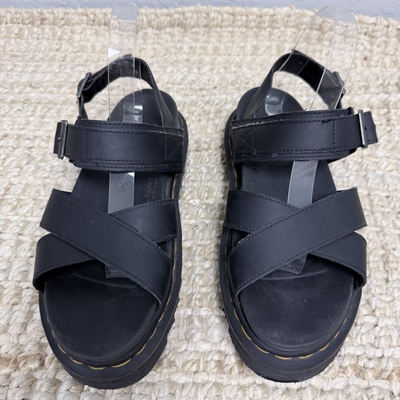 Dr. Martens Voss II Black Hydro Leather Platform Sandals EVA Sole US 9 - Picture 2 of 7